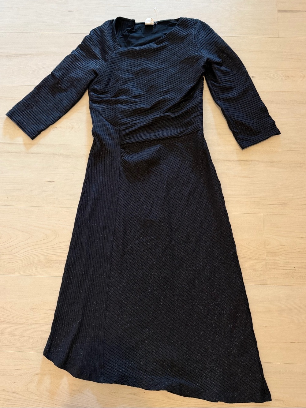 Akemi + Kin Shimmer Black Ribbed Long-Sleeve Midi Dress